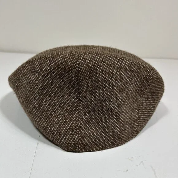 Vtg KANGOL Tweed Wool Flat Newsboy Galway Cap Birdseye Hat Brown Wool England XL